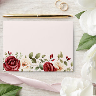 Enveloppe Crème rouge Roses Blush rose Mariage Floral
