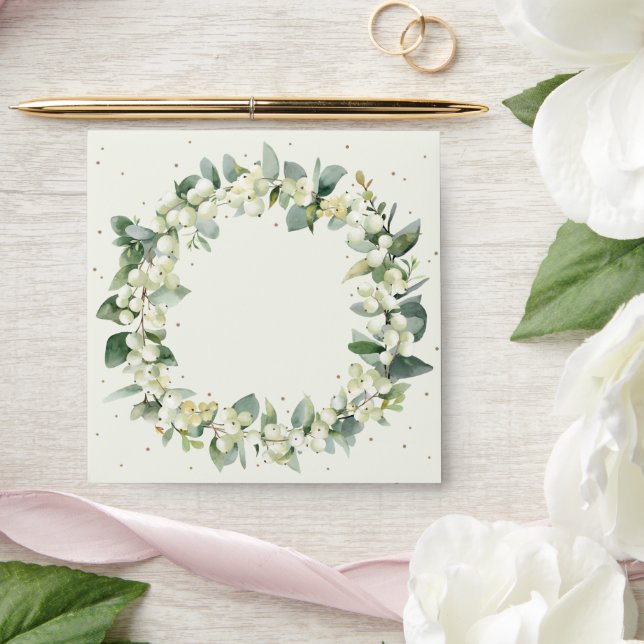 Enveloppe Crème/Snowberry Brown+Carré de couronne Eucalyptus (Wedding)