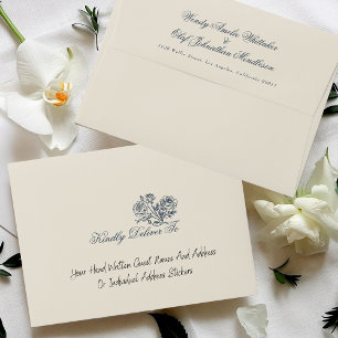 Enveloppe Crème vintage Floral Crest et Mariage de monograph