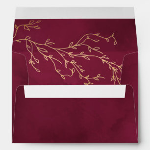 Enveloppe Crimson Red & Gold Botanical Mariage élégant