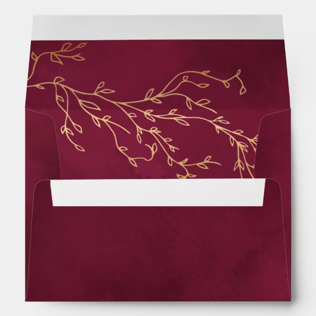 Enveloppe Crimson Red & Gold Botanical Mariage élégant (Dos (Bas))