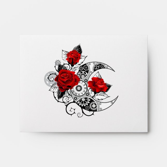 Enveloppe Croissant mécanique avec roses rouges (Devant)