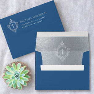 Enveloppe Croix religieuse bleu classique à Crest Faux Argen