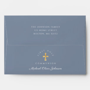Enveloppe Croix religieuse Dusty Blue Boy First Communion