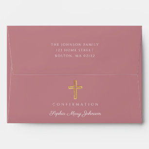 Enveloppe Croix Religieuse Rose Moderne Fille Confirmation