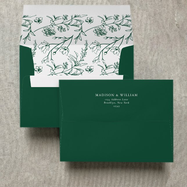Enveloppe Croquis floral chic Texte Forêt Mariage vert (Créateur téléchargé)