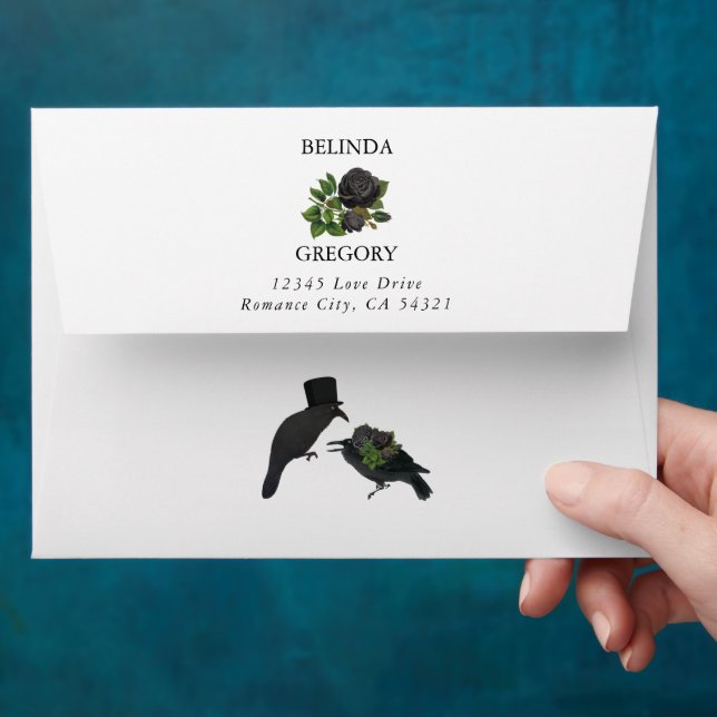 Enveloppe Crows Roses noirs d'Halloween Faire-part de mariag (Hand)