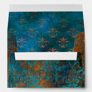 Enveloppe Cuivre patiné grunge et turquoise