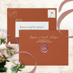 Enveloppe Cuivre, rouille pré-adressé 5x7 Mariage Monogramme