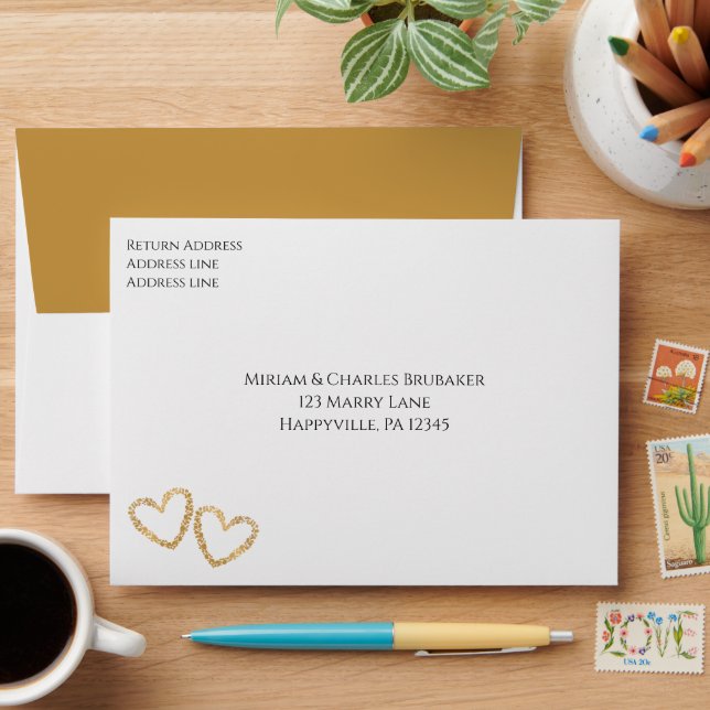 Enveloppe Custom Golden 50th Wedding Anniversary Invitation (Desk)