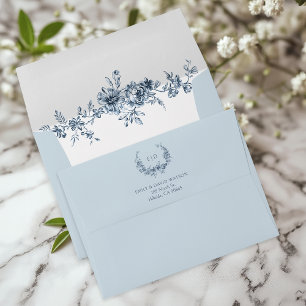 Enveloppe Customisé Élégant gravé bleu floral