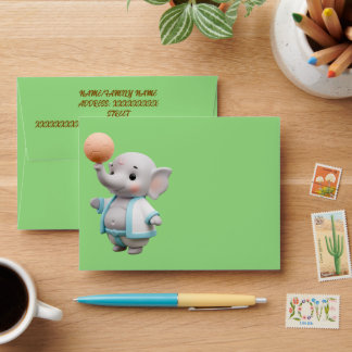 Enveloppe Cute 3D Elephant Baby Shower Thank You