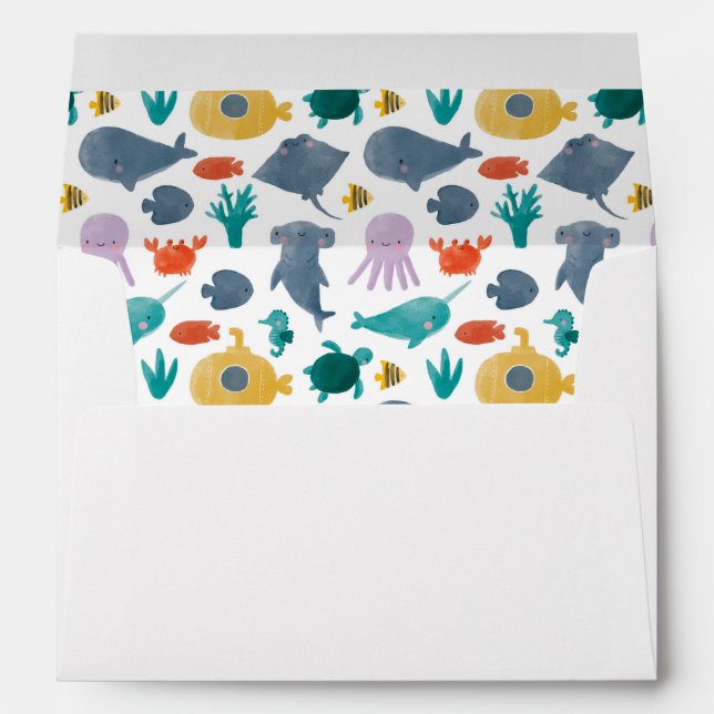 Enveloppe Cute Aquarelle Océan Animaux Motif (Dos (Bas))