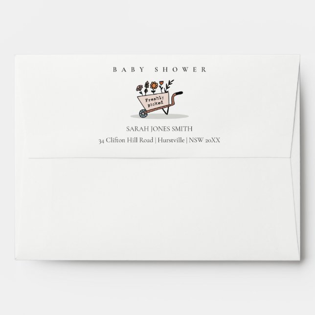 Enveloppe Cute Baby shower floral flush fraîchement cueilli (Dos (Haut rabat))