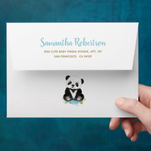 Enveloppe Cute Bear Blue Floral Baby shower d'aquarelle