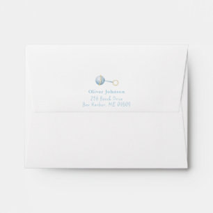 Enveloppe Cute bleu Rattle baby boy Adresse de retour