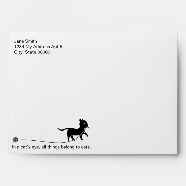 Enveloppe Cute Chat Noir, Citation & Empreintes de pattes Pe (Devant)