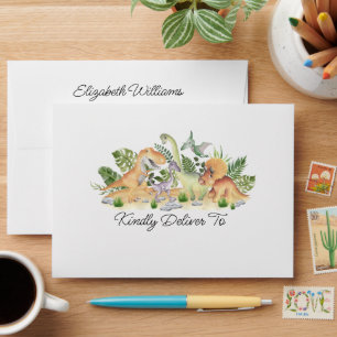 Enveloppe Cute Dinosaures Tropical Green Return Adresse