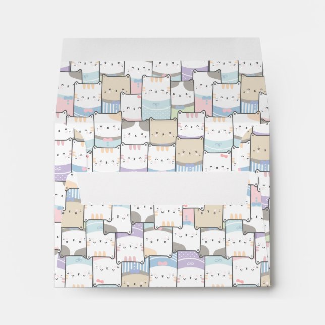 Enveloppe Cute Doodle Kitten Visages Motif (Dos (Bas))