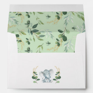 Enveloppe Cute Greenery Gold Baby Elephant Adresse de retour