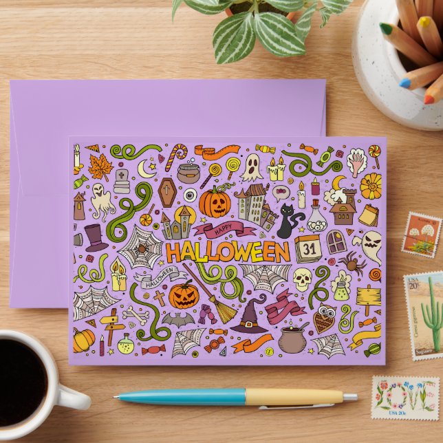 Enveloppe Cute Halloween Doodle Pattern (Desk)