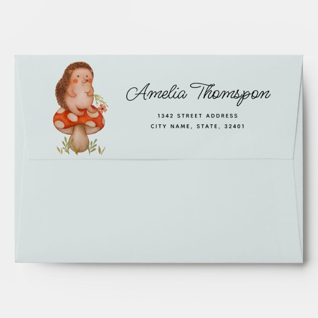 Enveloppe Cute Hedgehog Baby shower bleu Adresse de retour (Dos (Haut rabat))
