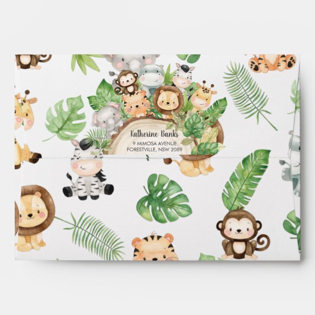 Enveloppe Cute Jungle Animaux Baby shower verdoyant Annivers (Dos (Haut rabat))
