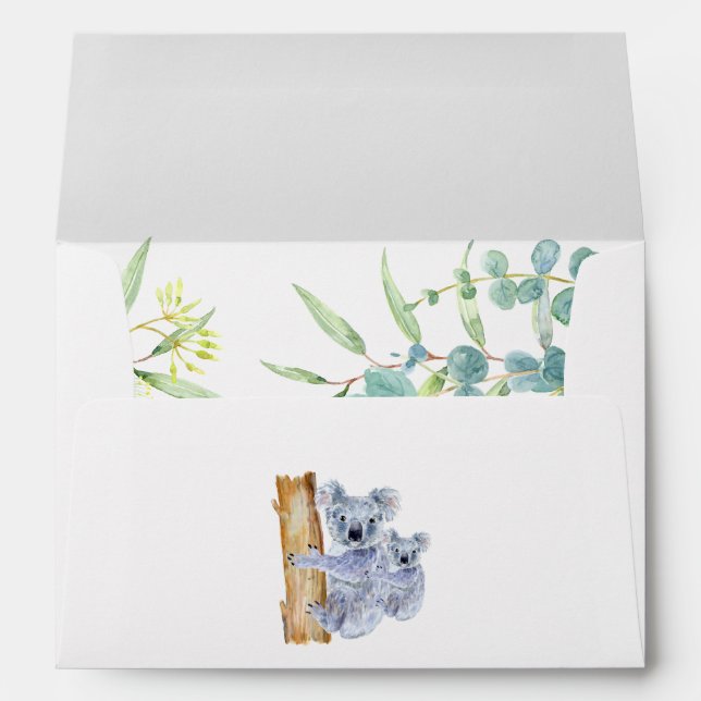 Enveloppe Cute Koala Porte Baby shower Feuille Eucalyptus (Dos (Bas))