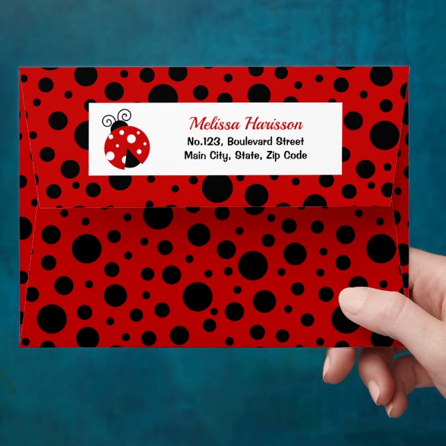 Enveloppe Cute Ladybug Red Black Pois (Hand)