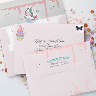 Enveloppe Cute Magique Unicorn Rose Girl Invitation Annivers