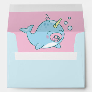 Enveloppe Cute Narwhal Baby shower Kawaii Rose Girl