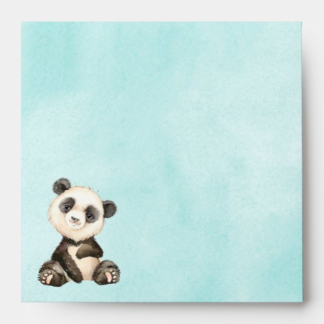 Enveloppe Cute Panda et Aqua Aquarelle (Devant)