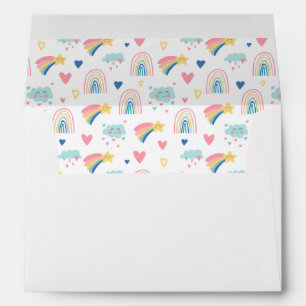 Enveloppe Cute Rainbow Hearts & Clouds Motif