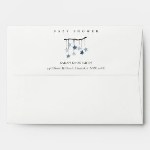 Enveloppe Cute Simple Aqua Blue Boy Star Baby shower mobile
