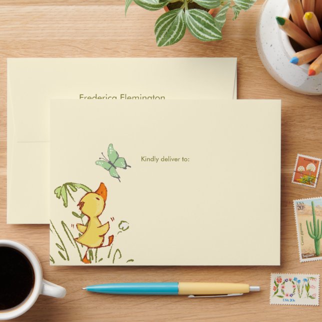 Enveloppe Cute Watercolor Duckling (Desk)
