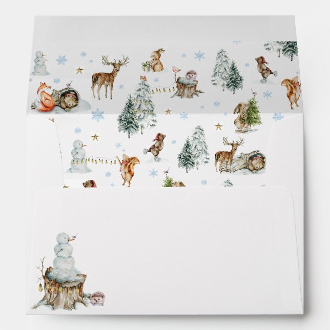 Enveloppe Cute Winter Woodland Animaux Baby shower Flocon de (Dos (Bas))