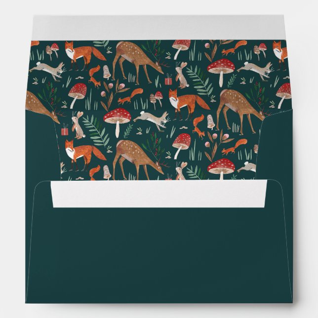 Enveloppe Cute Woodland Animaux Green Christmas Forest (Dos (Bas))
