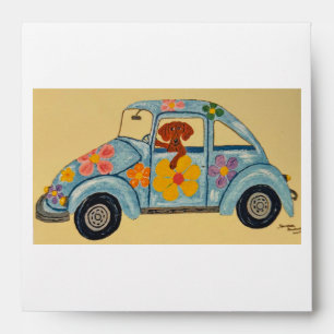 Enveloppe Dachshund dans une voiture hippie
