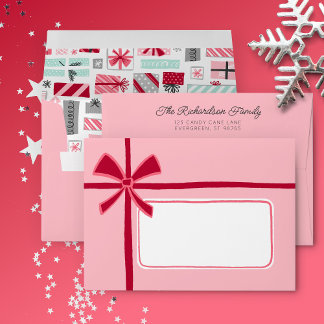 Enveloppe d'adresse de retour Christmas Pink Bow