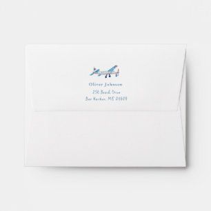 Enveloppe d'adresse de retour d'avion à l'aquarell