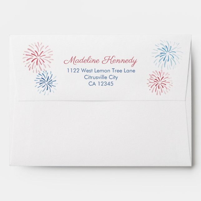 Enveloppe d'adresse de retour de Fireworks du 4 ju (Dos (Haut rabat))