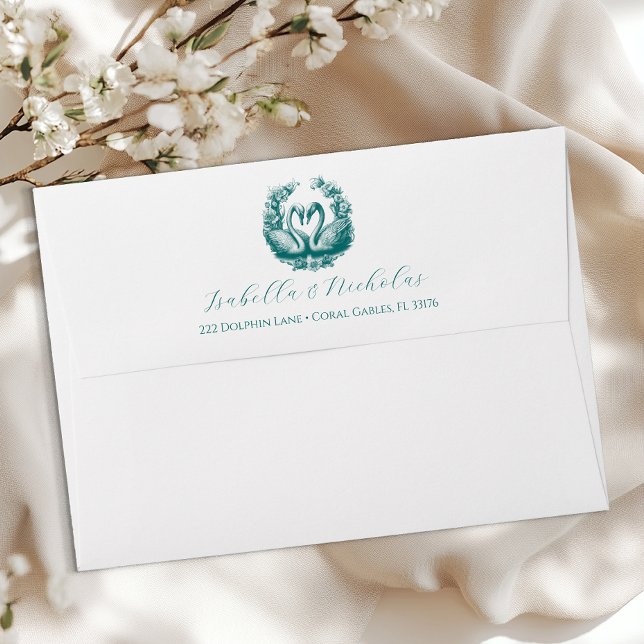Enveloppe d'adresse de retour de mariage de Teal S (Romantic envelope)