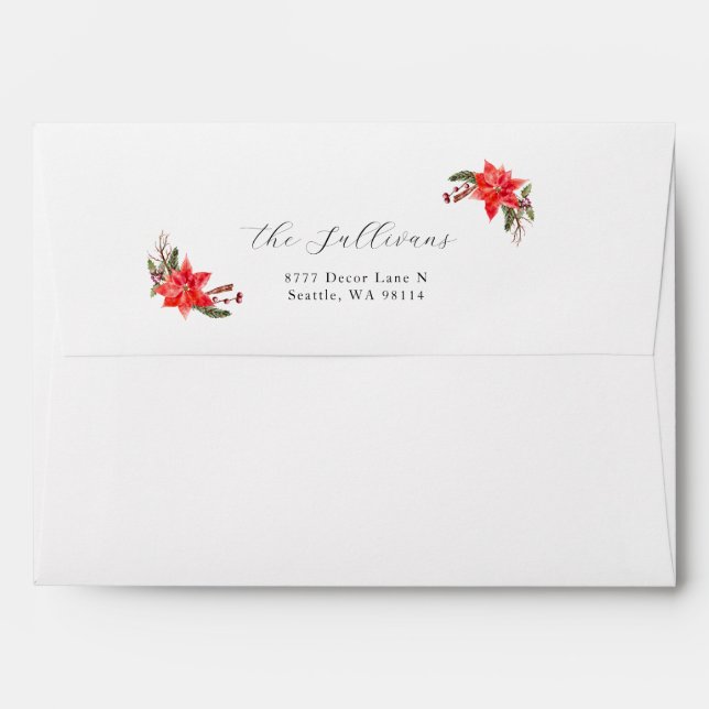 Enveloppe d'adresse de retour de Noël Poinsettia (Dos (Haut rabat))