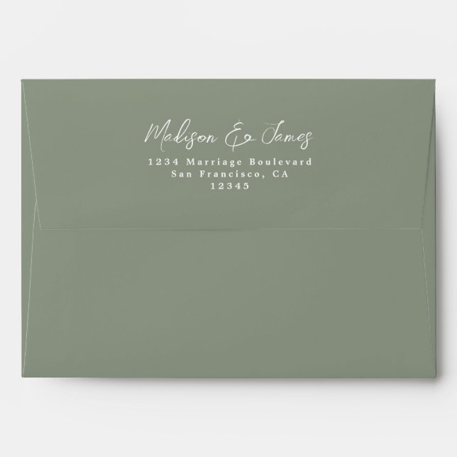 Enveloppe d'adresse de retour du Mariage vert Sage (Dos (Haut rabat))
