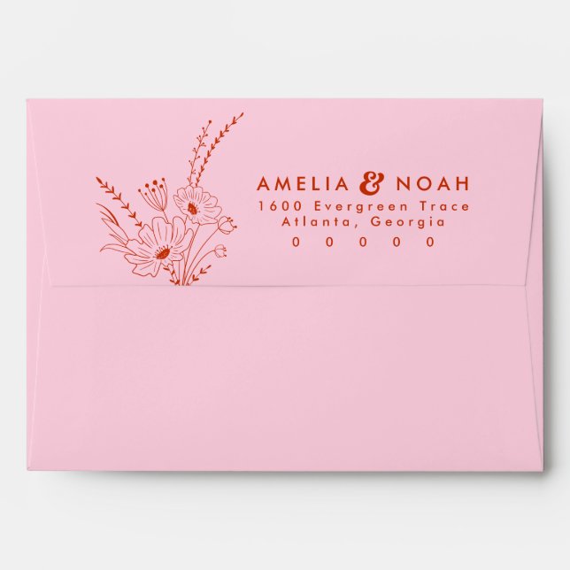 Enveloppe d'adresse de retour Floral Mariage rétro (Dos (Haut rabat))