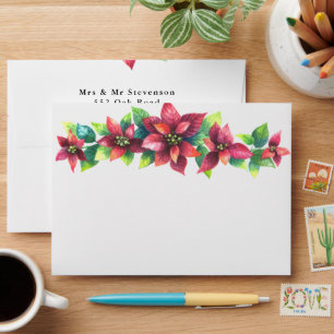 Enveloppe d'adresse de retour Poinsettia élégante