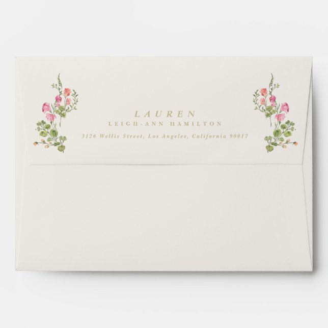 Enveloppe dainty fleurie jardin mariage nuptiale douche (Dos (Haut rabat))