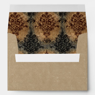 Enveloppe Damas noir et rouille sur gris tan
