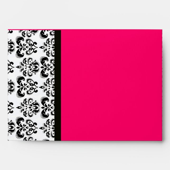 Enveloppe DAMASK MONOGRAM, noir blanc rose rubis fuchsia (Devant)