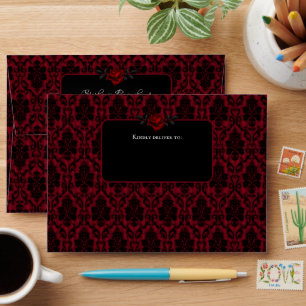 Enveloppe Damassé rouge et rose gothique